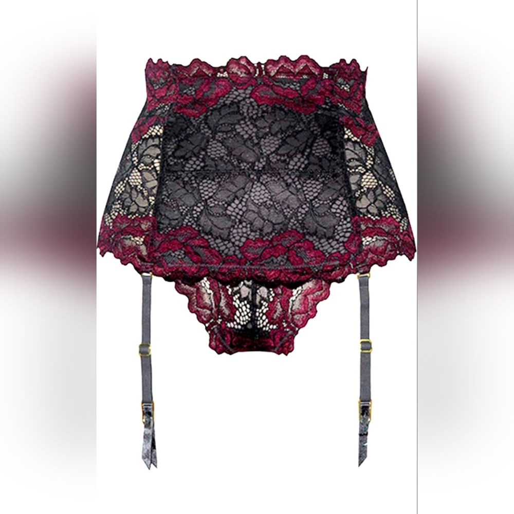 Elegant Black and Burgundy Lace Lingerie Set